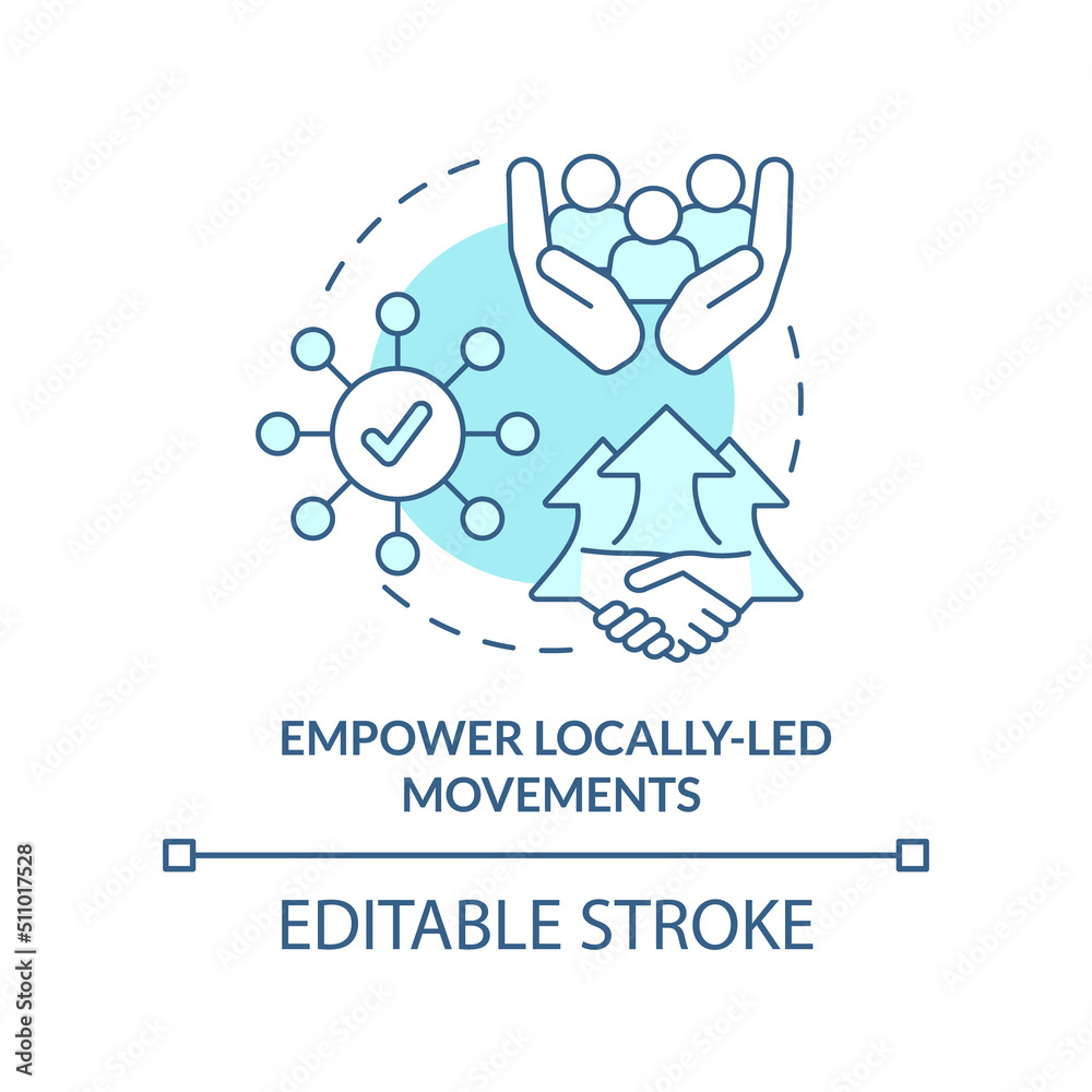 Empower locally led movements turquoise concept icon. LGBT movement. State support abstract idea thin line illustration. Isolated outline drawing. Editable stroke. Arial, Myriad Pro-Bold fonts used Empower locally led movements turquoise concept icon. LGBT movement. State support abstract idea thin line illustration. Isolated outline drawing. Editable stroke. Arial, Myriad Pro-Bold fonts used
