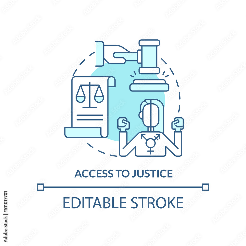 Access to justice turquoise concept icon. Equal protection under law. LGBT program abstract idea thin line illustration. Isolated outline drawing. Editable stroke. Arial, Myriad Pro-Bold fonts used Access to justice turquoise concept icon. Equal protection under law. LGBT program abstract idea thin line illustration. Isolated outline drawing. Editable stroke. Arial, Myriad Pro-Bold fonts used