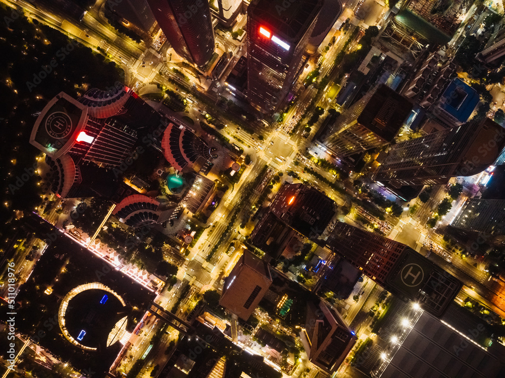 Aerial view of landscape at night in Shenzhen city,China Aerial view of landscape at night in Shenzhen city,China