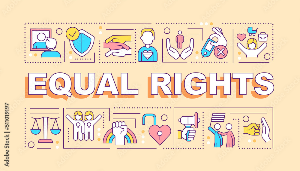 Equal rights word concepts yellow banner. LGBT community. Infographics with editable icons on color background. Isolated typography. Vector illustration with text. Arial-Black font used Equal rights word concepts yellow banner. LGBT community. Infographics with editable icons on color background. Isolated typography. Vector illustration with text. Arial-Black font used