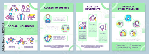 LGBT community programs brochure template. Support LGBTQ. Leaflet design with linear icons. Editable 4 vector layouts for presentation, annual reports. Arial-Black, Myriad Pro-Regular fonts used