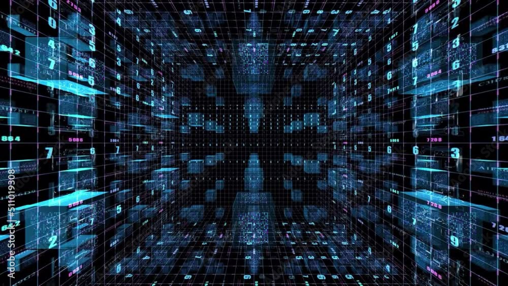 Technological abstract futuristic background moving in big data matrix digital cyberspace