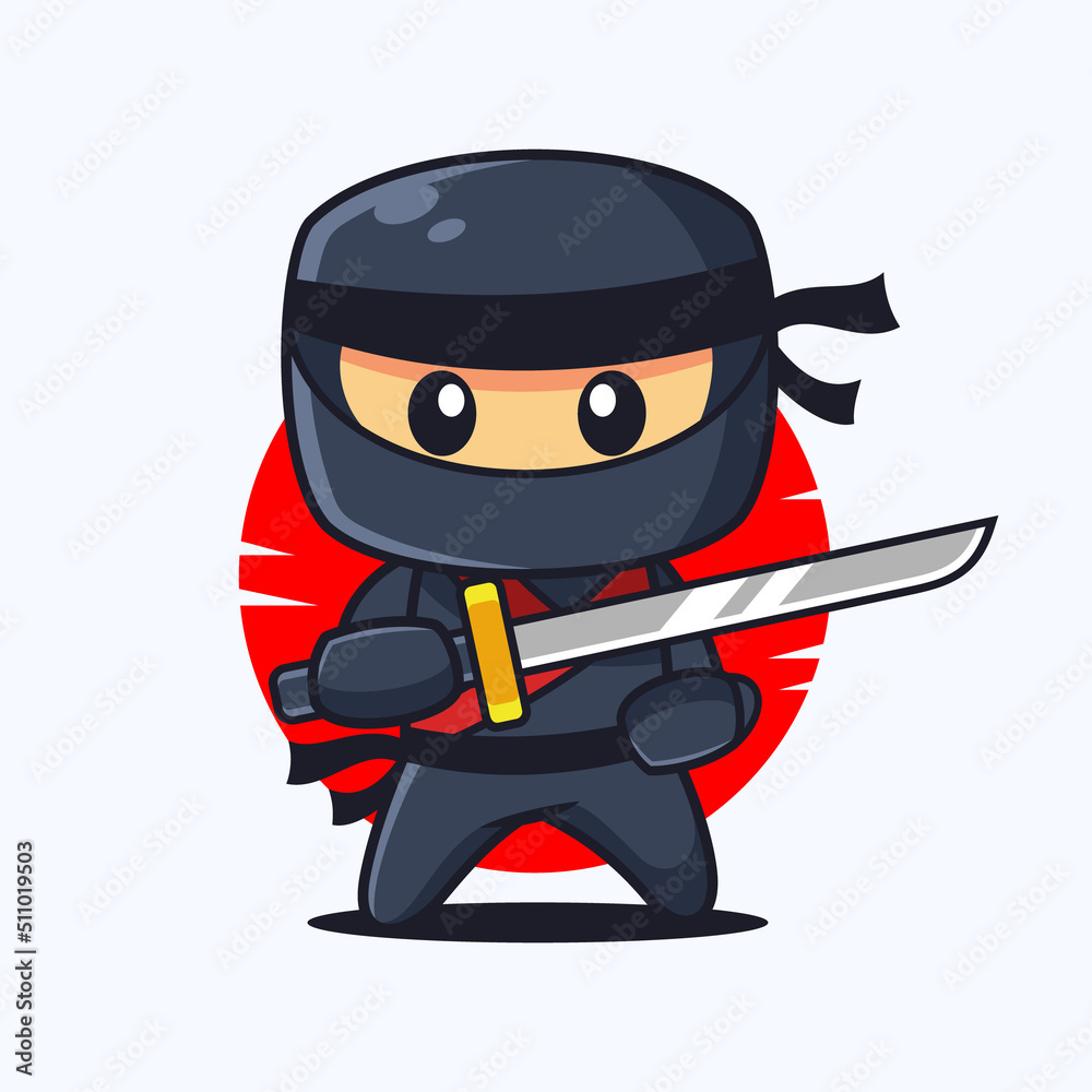 Ninja Cartoon Character with Katana Sword Stock Vector | Adobe Stock