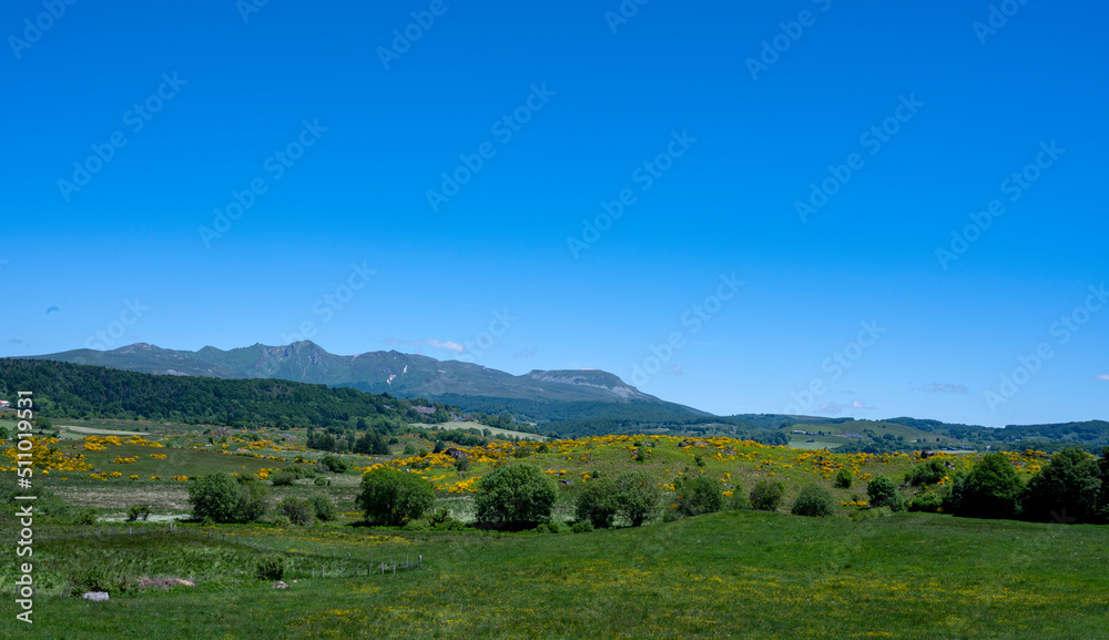 Paysage d'Auvergne sur le plateau de l'Artense au printemps dans le département du Puy-de-Dôme en France