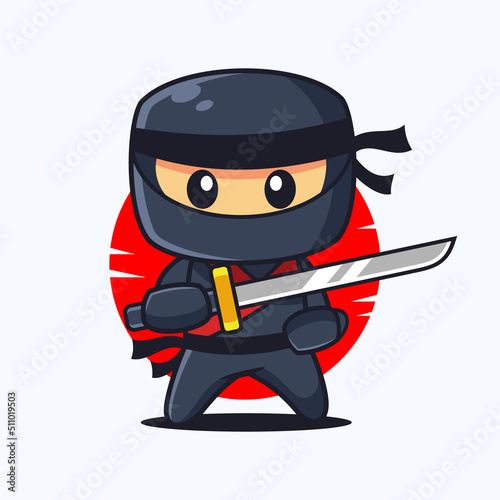 Ninja Cartoon Character with Katana Sword