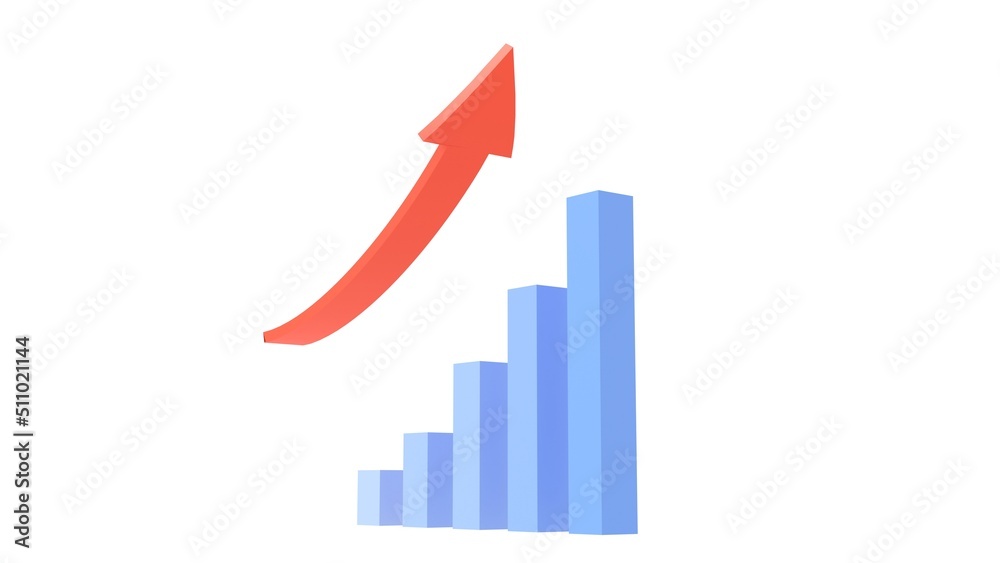Business blue graph with red arrow, 3d icon representation. Can be used to represent statistics, prosperity, stock trading or market growth Business blue graph with red arrow, 3d icon representation. Can be used to represent statistics, prosperity, stock trading or market growth