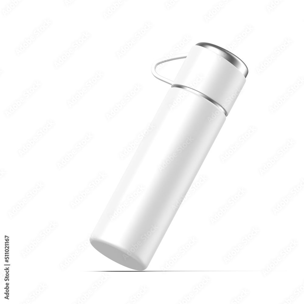 Blank thermos insulated vacuum stainless steel beverage bottle mockup template. 3d render illustration. Blank thermos insulated vacuum stainless steel beverage bottle mockup template. 3d render illustration.