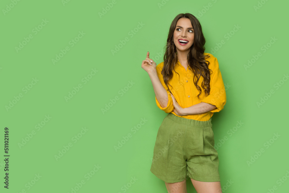 Happy beautiful young woman looking to the side and talking. Happy beautiful young woman looking to the side and talking.