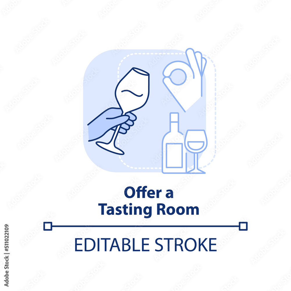 Offer tasting room light blue concept icon. Successful restaurant business abstract idea thin line illustration. Winery. Isolated outline drawing. Editable stroke. Arial, Myriad Pro-Bold fonts used