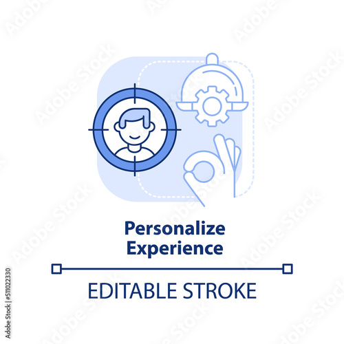 Personalize experience light blue concept icon. Making restaurant successful abstract idea thin line illustration. Isolated outline drawing. Editable stroke. Arial, Myriad Pro-Bold fonts used