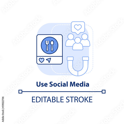 Wallpaper Mural Use social media light blue concept icon. Attract customers to restaurant abstract idea thin line illustration. Isolated outline drawing. Editable stroke. Arial, Myriad Pro-Bold fonts used Torontodigital.ca