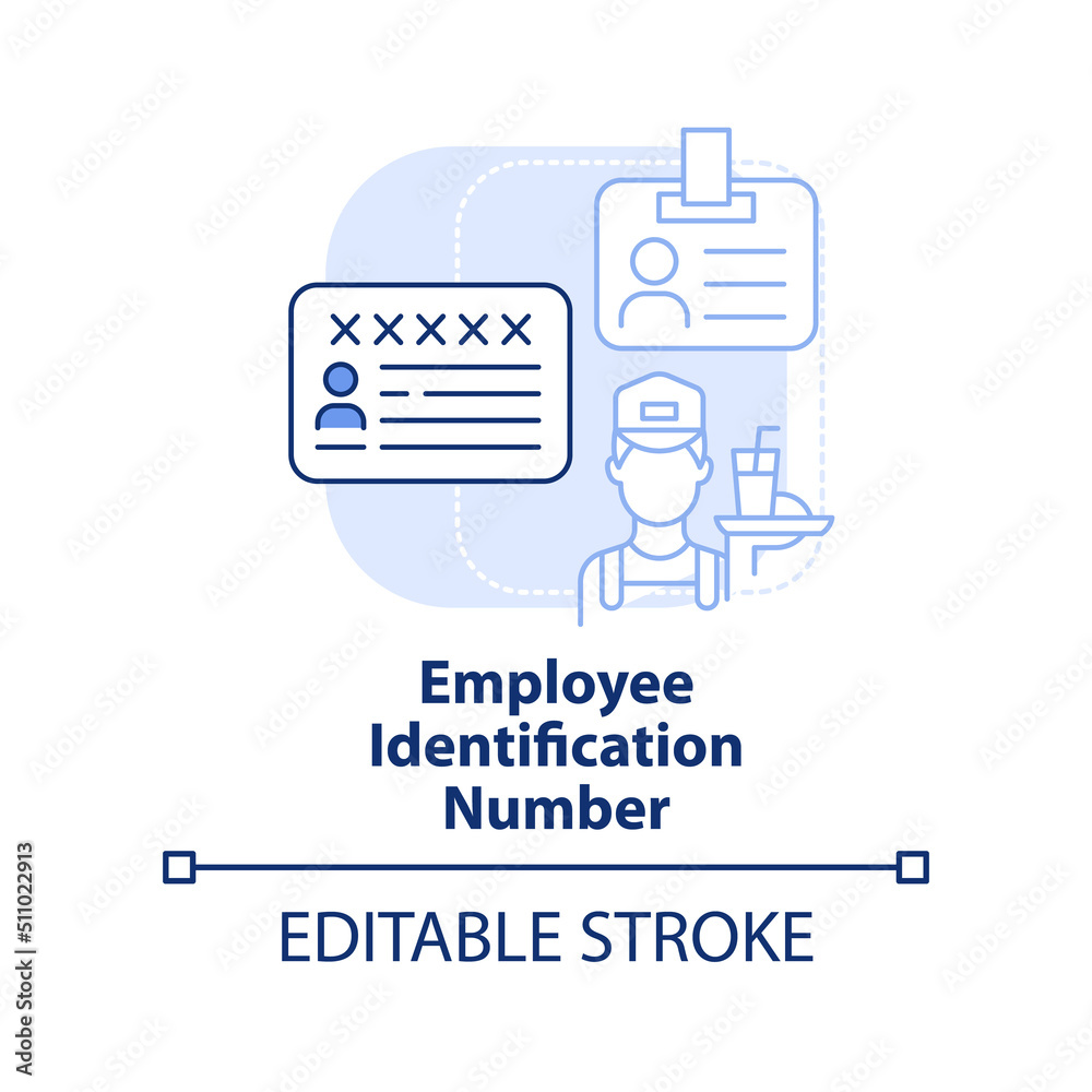 Employee identification number light blue concept icon. Restaurant business license abstract idea thin line illustration. Isolated outline drawing. Editable stroke. Arial, Myriad Pro-Bold fonts used Employee identification number light blue concept icon. Restaurant business license abstract idea thin line illustration. Isolated outline drawing. Editable stroke. Arial, Myriad Pro-Bold fonts used