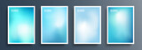 Set of blue blurred backgrounds with modern abstract soft blue color gradient patterns. Templates collection for brochures, posters, banners, flyers and cards. Vector illustration.