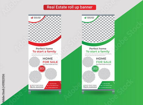  Real estate Roll Up Banner design template, Real estate poster leaflet design, flyer, poster, print-ready, Roll Up Vector Eps, Signage standee, Advertising