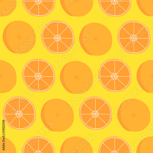 Seamless fruit pattern for background. Hand drawn oranges on a light background. Vector illustration.
