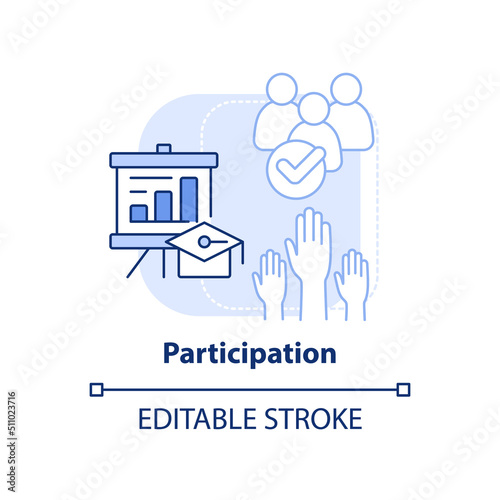 Participation light blue concept icon. Learning process engagement. Learning abstract idea thin line illustration. Isolated outline drawing. Editable stroke. Arial, Myriad Pro-Bold fonts used