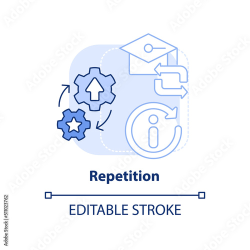 Repetition light blue concept icon. Rote learning and training. Principle of learning abstract idea thin line illustration. Isolated outline drawing. Editable stroke. Arial, Myriad Pro-Bold fonts used