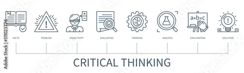 Critical thinking vector infographic in minimal outline style