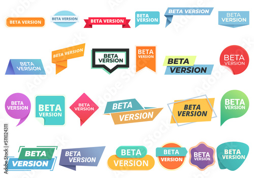 Beta version icons set cartoon vector. Build bug. Beta code