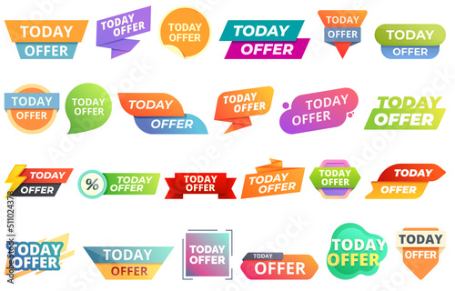 Today offer icons set cartoon vector. Promo sale. Flash offer