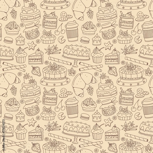 Fotografia Seamless pattern with dessert pastry bakery elements