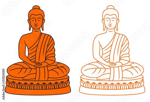Buddha meditating character in black and white outline