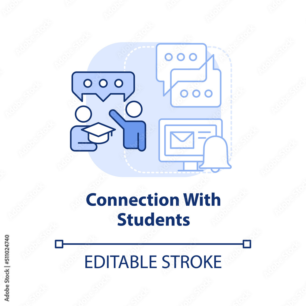 Connection with students light blue concept icon. Contact to ask question. Learning abstract idea thin line illustration. Isolated outline drawing. Editable stroke. Arial, Myriad Pro-Bold fonts used Connection with students light blue concept icon. Contact to ask question. Learning abstract idea thin line illustration. Isolated outline drawing. Editable stroke. Arial, Myriad Pro-Bold fonts used