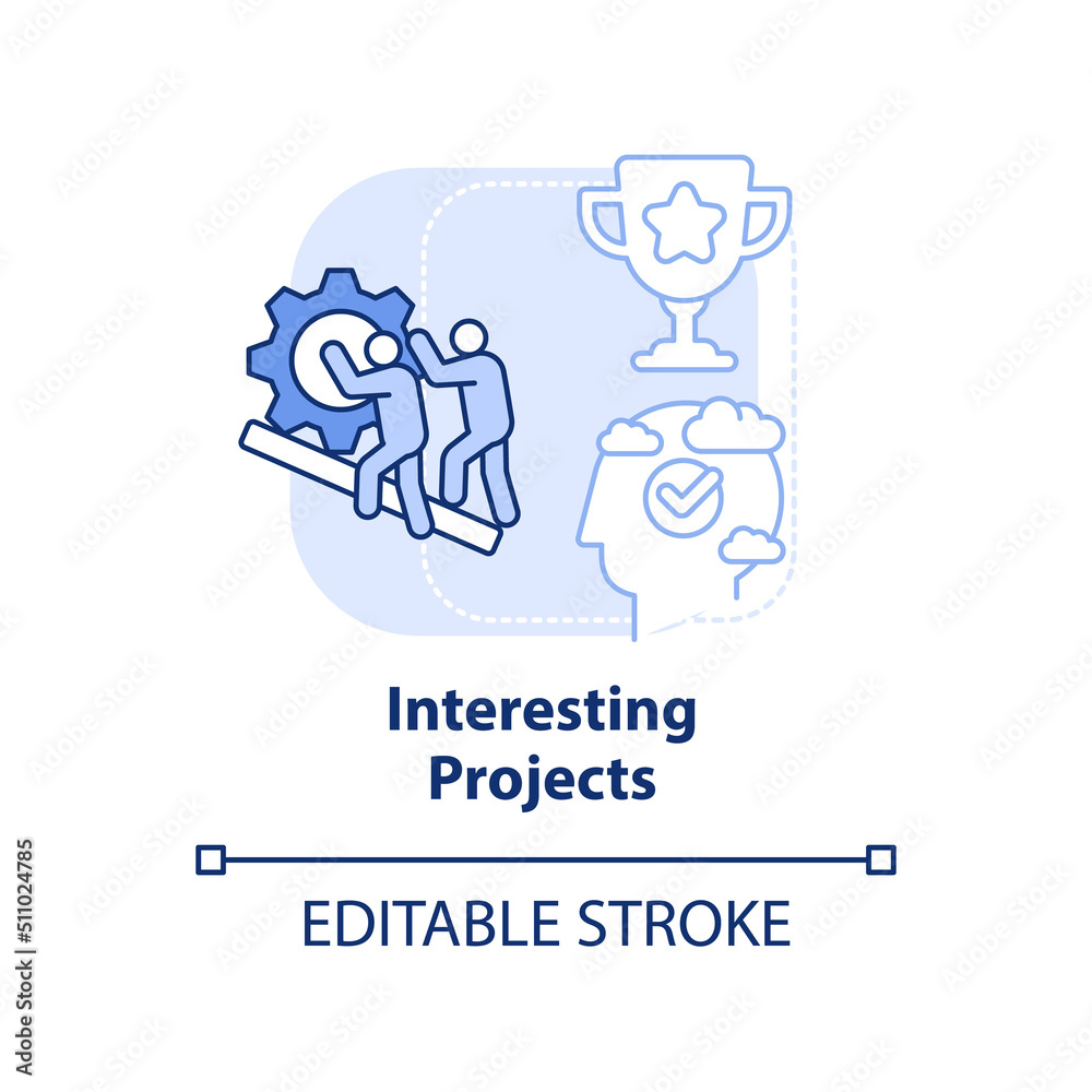 Interesting projects light blue concept icon. Teamwork. Learning environment abstract idea thin line illustration. Isolated outline drawing. Editable stroke. Arial, Myriad Pro-Bold fonts used