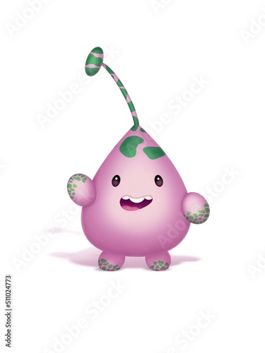 Pink cartoon drop monster funny character  illustration 