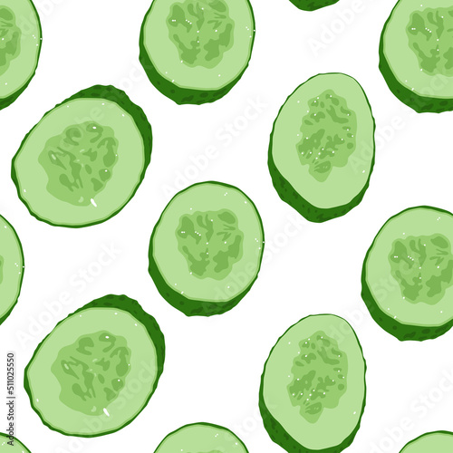 Cucumber slice vector seamless pattern on a white background.
