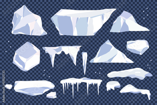 Print op canvas Icebergs vector cartoon set isolated on a transparent background.