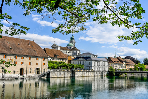 Solothurn, Aare, Altstadt, Kathedrale, St. Ursen-Kathedrale, Barock, Stadt, Fluss, Landhausquai, Kreuzackerbrücke, Uferweg, Sommer, Schweiz