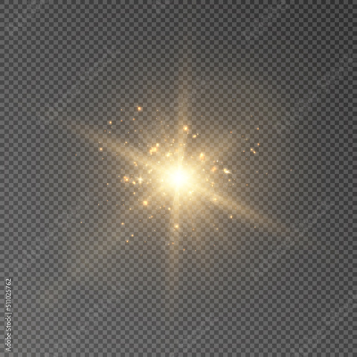 Light gold flash starlight png. Light sunlight. Shimmering glare on a transparent background. Vector