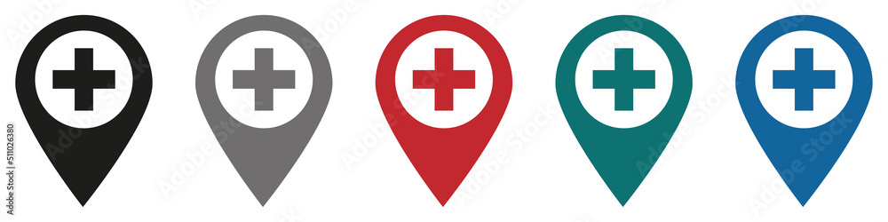 Medical heart icon with a cross pointer card. Isolated on a white background. Vector illustration Medical heart icon with a cross pointer card. Isolated on a white background. Vector illustration