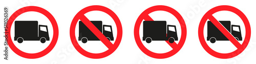 No truck icons. Delivery Truck Prohibition Signs Courier Prohibited. Vector Illustration