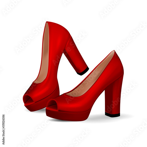 Red suede high heel women shoe isolated on white background.