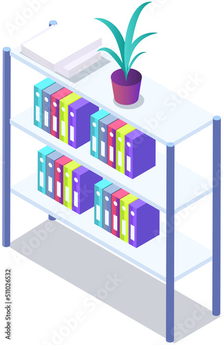 Office paperwork, document and file folders. Vector filing cabinet illustration, file archive storage box. Business folders storage carton container and white cabinet drawer, workplace environment