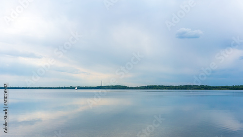 A calm summer day at the Cospudener Lake in Leipzig  Germany