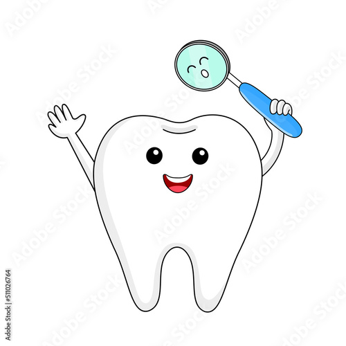 Cute cartoon tooth character. Dental care concept. Vector illustration.