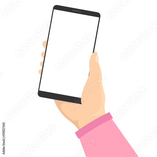 hand holding a phone with message, icons and emoji. Communication concept on white background. Concept of social networks. jpeg image flat cartoon illustration for website and banner design. jpg