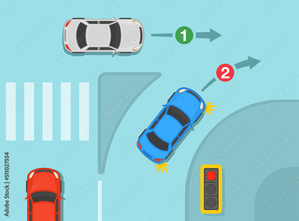 Safety driving tips and traffic regulation rules. A vehicle using a