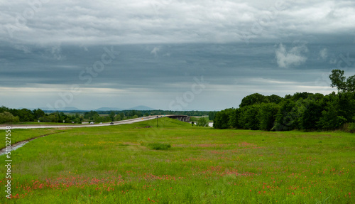 Oklahoma scenery with bridge  mountains and wildflowers