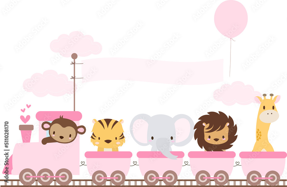 Pink Choo Choo train with cute jungle animals Pink Choo Choo train with cute jungle animals