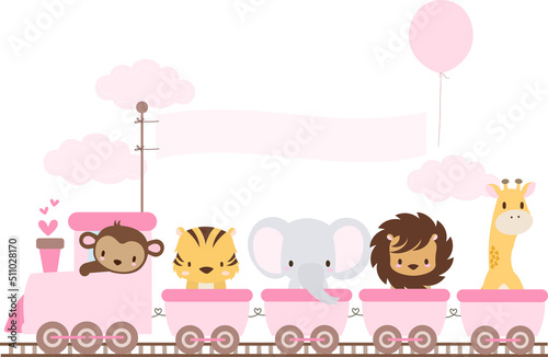 Pink Choo Choo train with cute jungle animals 