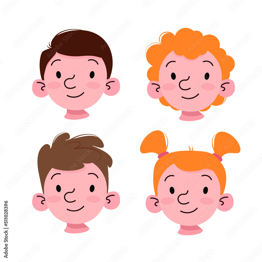 Set of different faces of children with different hairstyles Set of different faces of children with different hairstyles