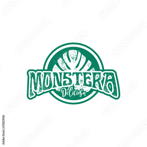 Monstera Leaf Grunge Logo Design, Monstera Grunge Background, Monstera Icon