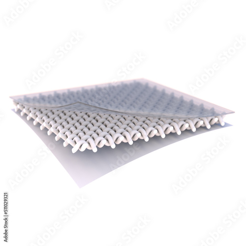 Hierarchical materials realistic fabrics, functional fibers or sanitary pads. 3D Advertising Model Isolated Antibacterial Disposable Fiber Soft Filler, Comfortable Synthetic Fiber.