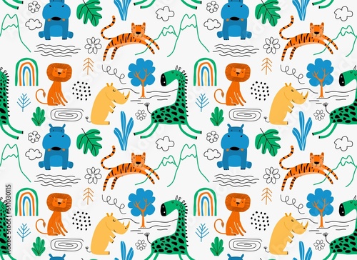 Vector seamless pattern with cute animal.