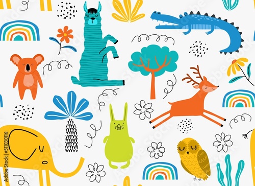 Vector seamless pattern with cute animal.