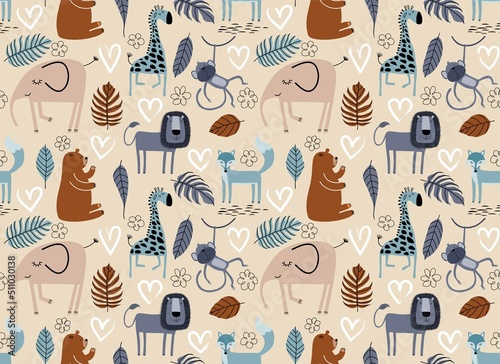 Vector seamless pattern with cute animal.